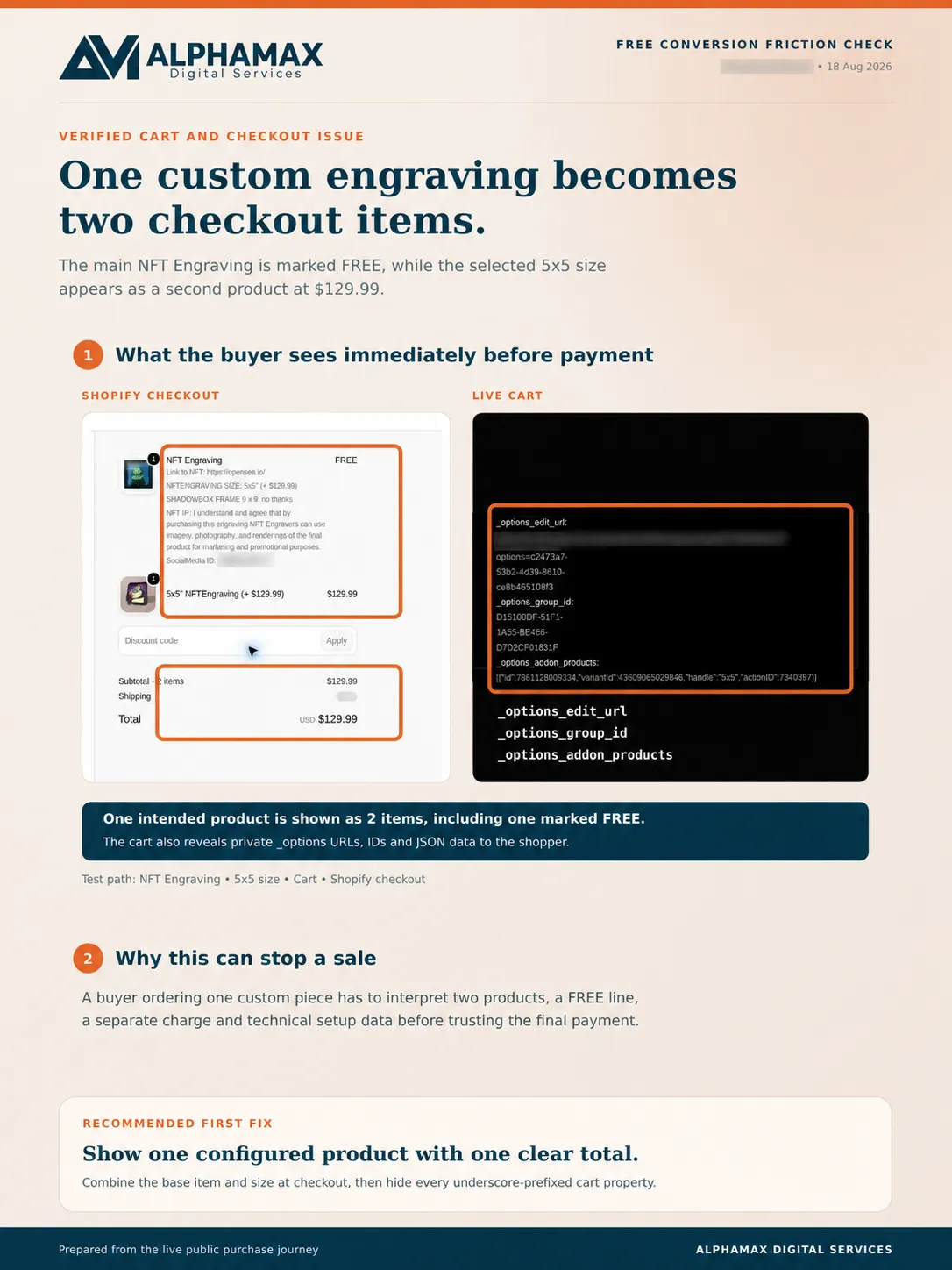 Real finding: one product shows as two checkout items