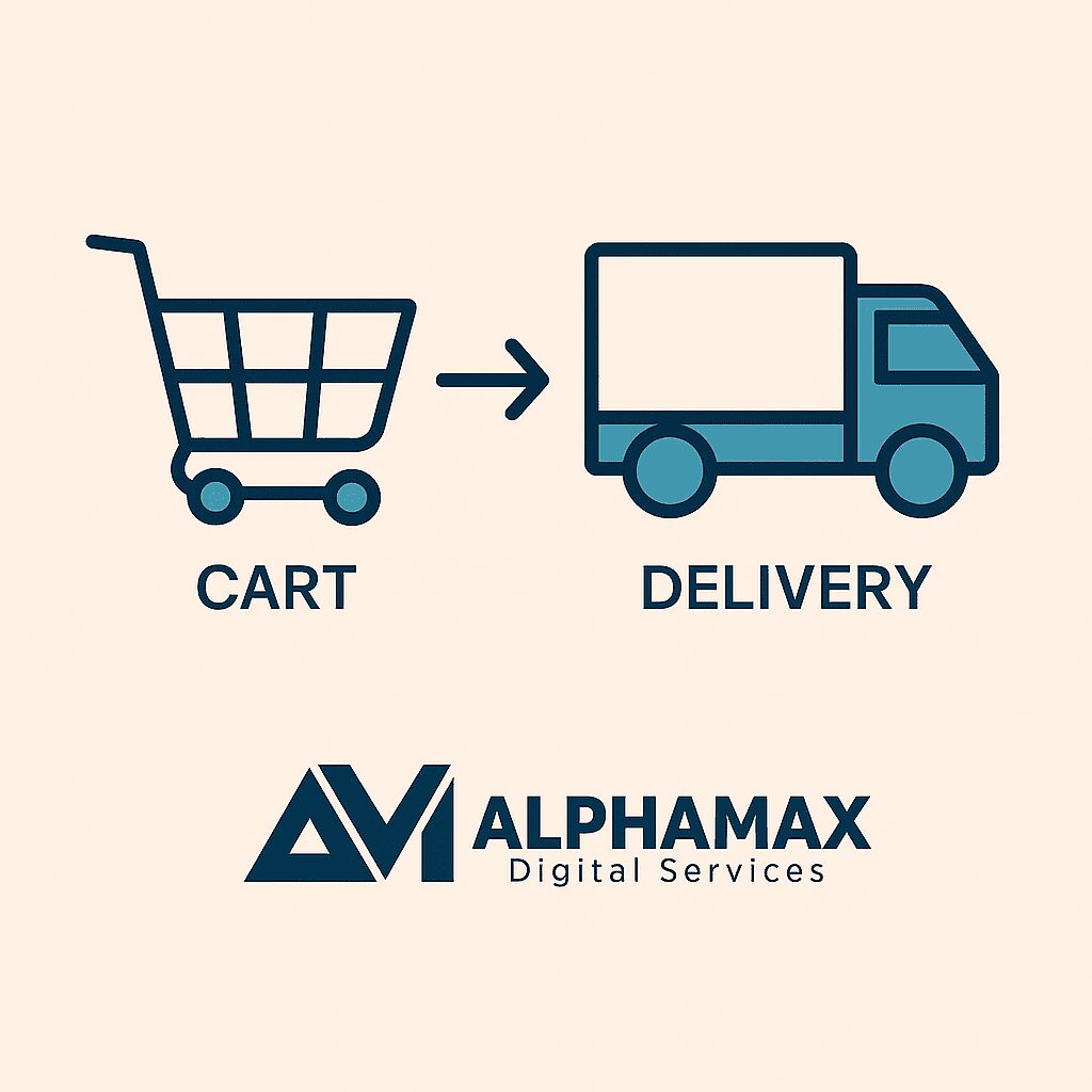 Illustration of a shopping cart icon transforming into a delivery truck, symbolizing order fulfillment