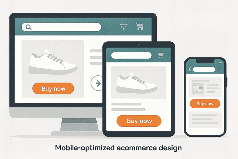 Mobile-optimized ecommerce design on desktop, tablet, and phone screens