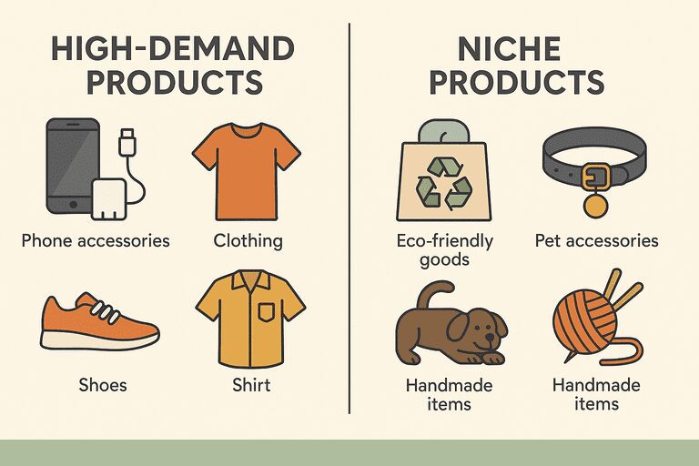 Image showing examples of high-demand and niche dropshipping products
