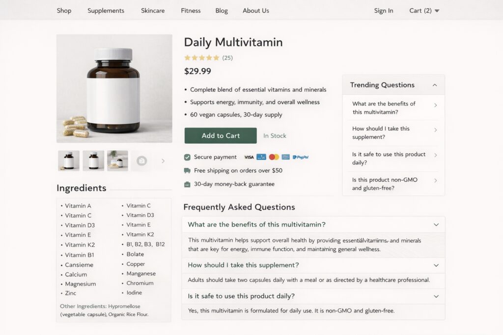 health Ecommerce Website Product Page